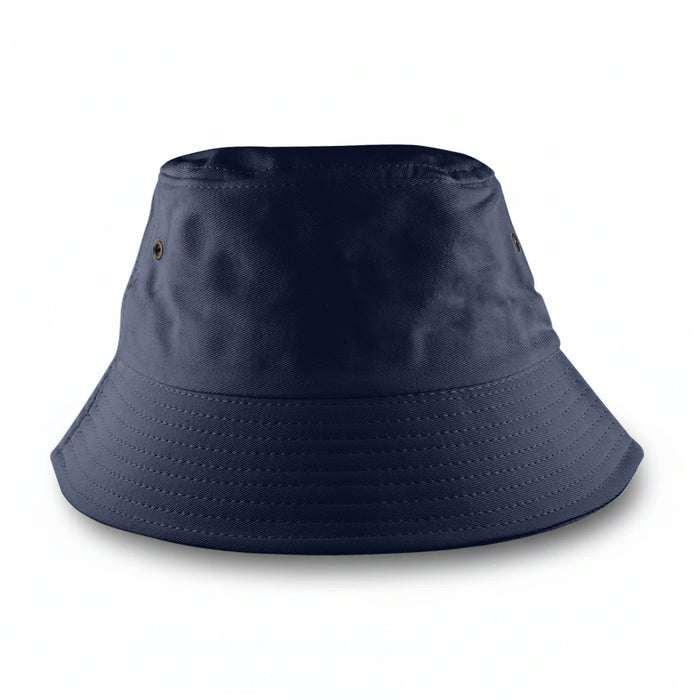 Long Beach Bucket Hat – Small - A navy blue bucket hat with a wide brim and a logo. Suitable for casual wear or outdoor activities.