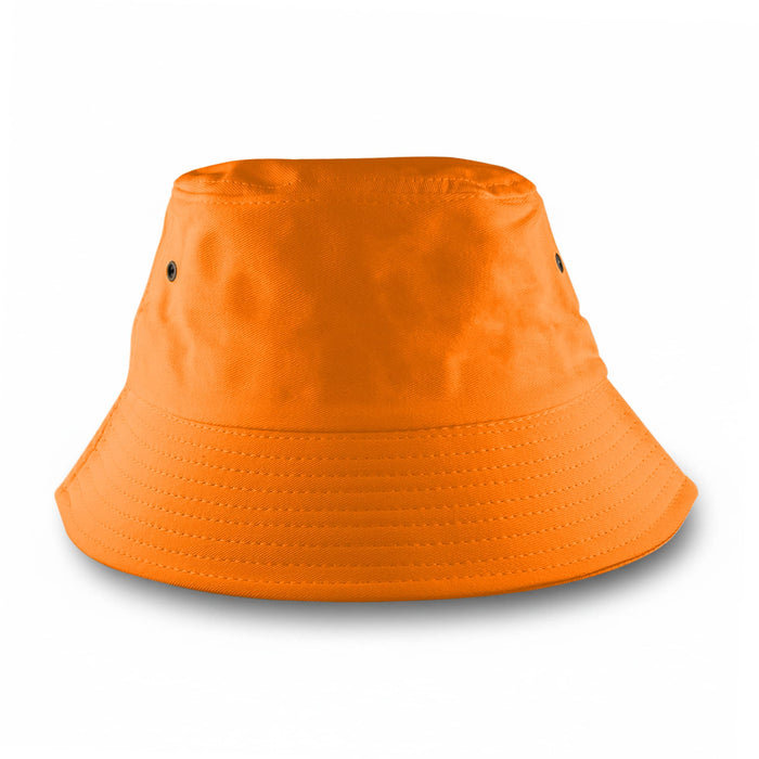 Long Beach Bucket Hat – Small - An orange bucket hat with a wide brim and eyelets for ventilation. It has a simple, smooth design.