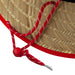 Beach Straw Hat - A beach straw hat featuring a woven design with a red adjustable chin strap.