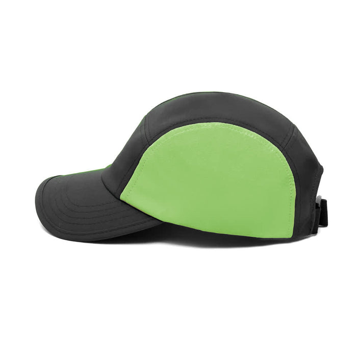 6-Panel Hard Peak Cap - A black and lime green 6-panel cap with a curved brim and a logo on the side.