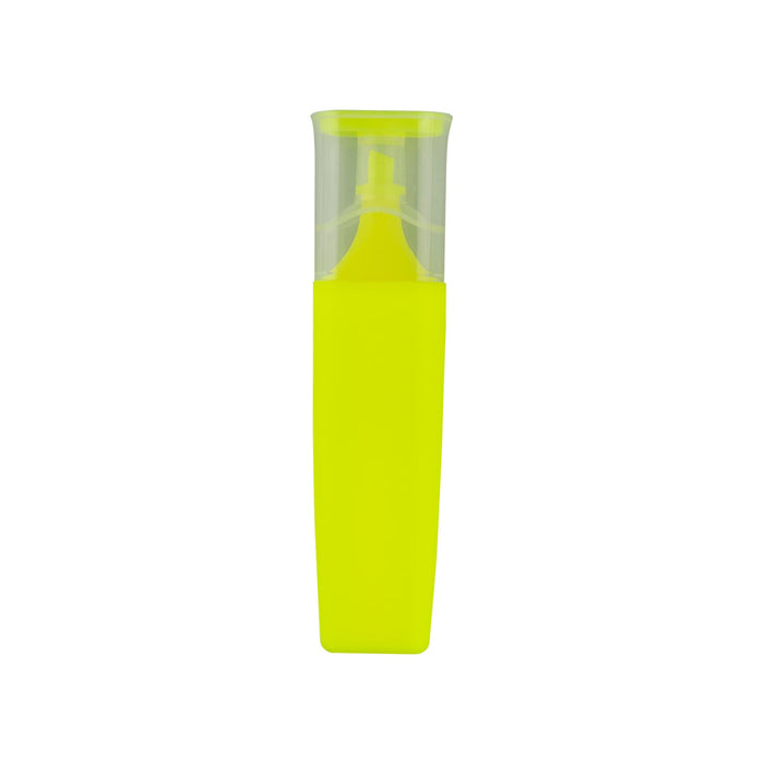 Luxer Highlighter - A highlighter in a sleek, bright yellow container with a transparent lid, featuring a branding logo.