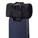 High Sierra Camille Duffel 31L - A black duffel bag rests on top of a dark blue suitcase, featuring straps and a handle.