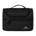 High Sierra Lunch Bag - A black lunch bag with a zippered compartment and a handle on top, featuring a logo on the front.