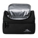 High Sierra Lunch Bag - A black lunch bag with a zippered closure, featuring a silver insulated interior and a small logo.