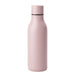Emily Bottle – 550ml Thermal Drink Bottle - A drink bottle in a soft pink colour with a sleek design and a black band near the top. It features a logo.