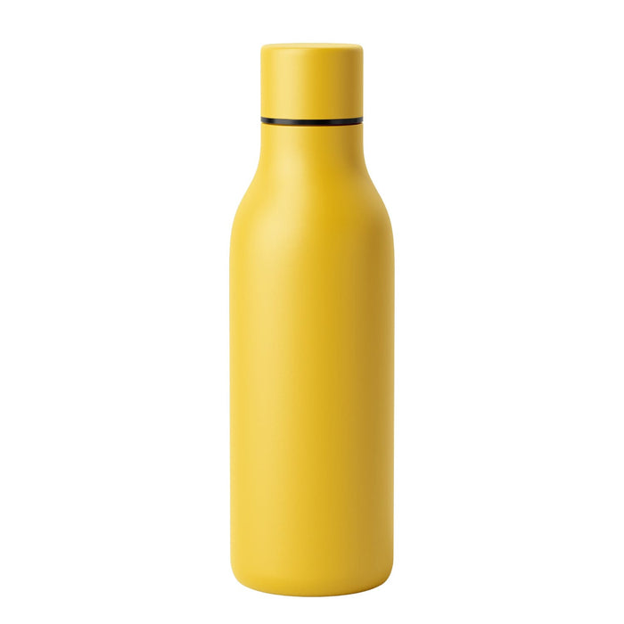 Emily Bottle – 550ml Thermal Drink Bottle - A drink bottle in vibrant yellow, featuring a sleek design and a small branding logo on the side.