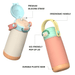 Pulse 420ml Stainless Steel Kids Metal Bottle - A drink bottle featuring a pastel colour scheme, ergonomic handle, pop-up lid, and silicone straw, with a durable plastic base.