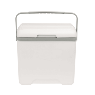 13L Cooler Box - A portable 13L cooler box in white with a grey handle, featuring a simple design and sturdy construction.