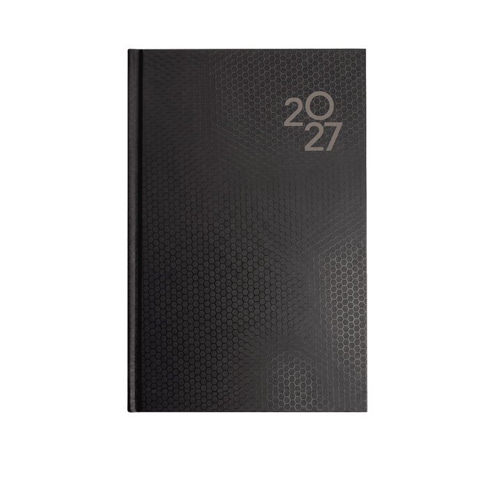 Penguin A5 Weekly Diary - A black A5 diary featuring a textured design and the year "2027" prominently displayed. It includes a logo.