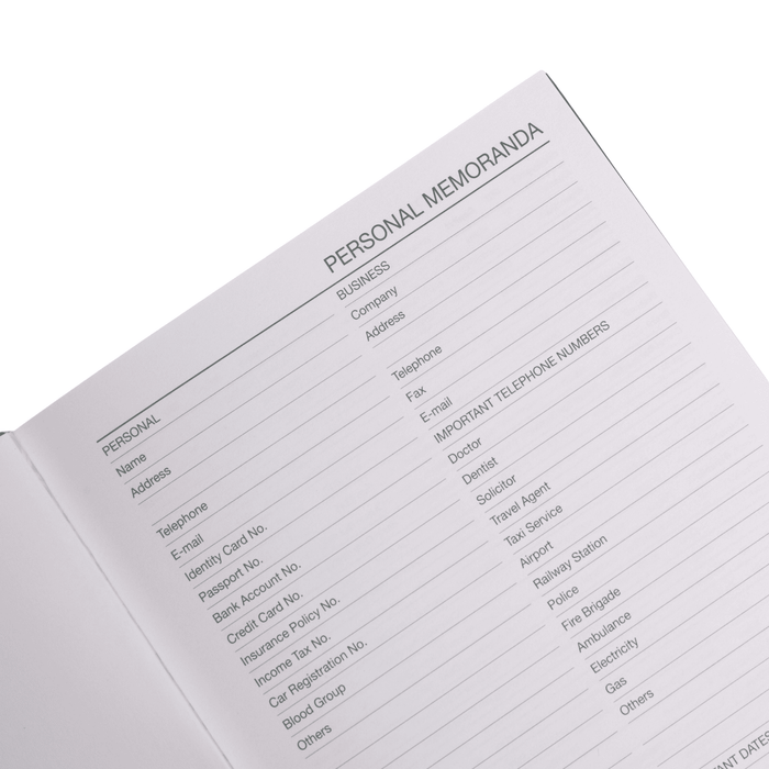 Penguin A5 Day to Day Diary - An A5 diary with blank personal memoranda pages for notes and contact details, featuring a soft cover.