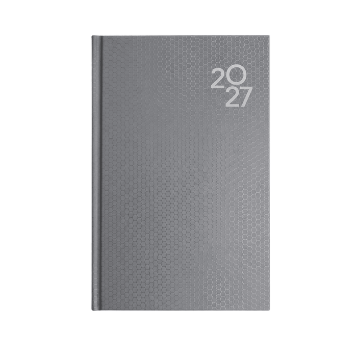Penguin A5 Day to Day Diary - A grey A5 diary with a textured honeycomb pattern and the year "2027" embossed on the cover.