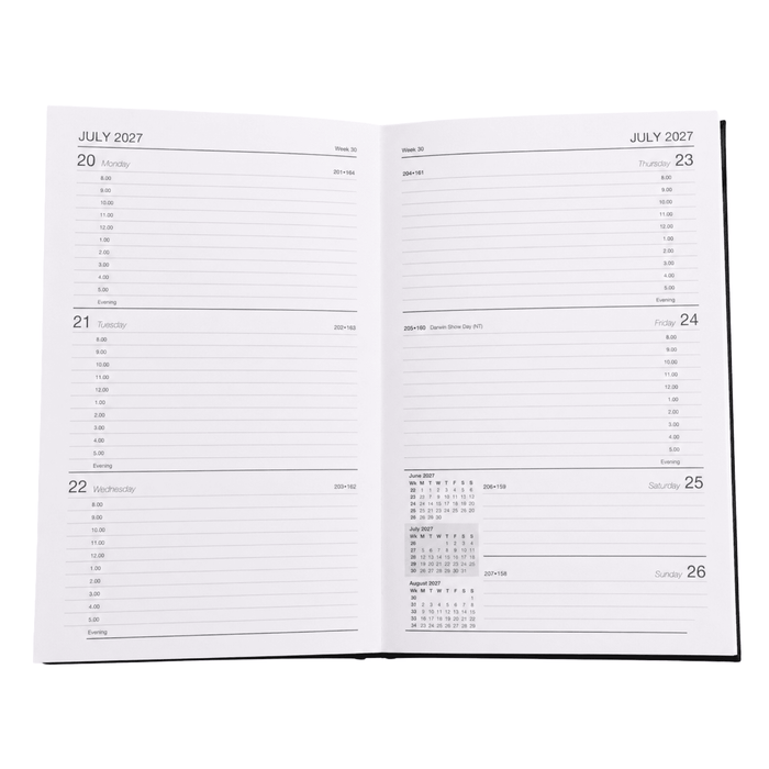 Penguin A5 Weekly Diary - A weekly diary featuring a clean layout with dates, lines for notes, and a calendar section, in a simple design.