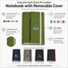 Executive Soft-Touch PU Leather Notebook - An olive green notebook with a removable cover, featuring an elastic band and various customisation options, including logos.