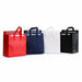 13L Insulated Reusable Bag - Four insulated reusable bags in red, navy, white, and black, featuring handles and a logo.