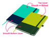 Designa Breeze A5 Notebook - A A5 notebook featuring a two-tone design with smooth and ribbed textures in teal, navy, and green. It has a logo.