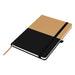 Designa Symphony A5 Notebook - A A5 notebook featuring a black and tan colour scheme, secured with an elastic band and including a bookmark ribbon.