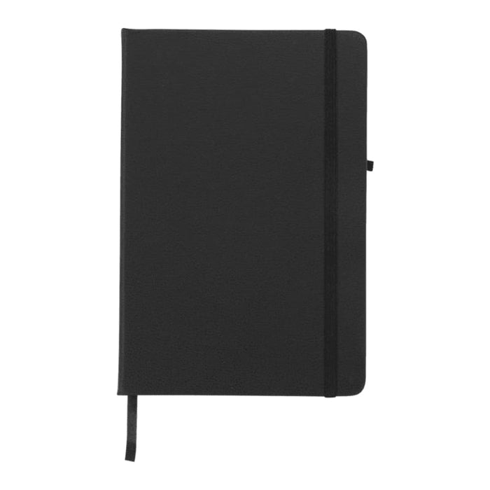 Work Essentials Pack - A black journal book with a band closure and a ribbon bookmark, featuring a logo on the cover.