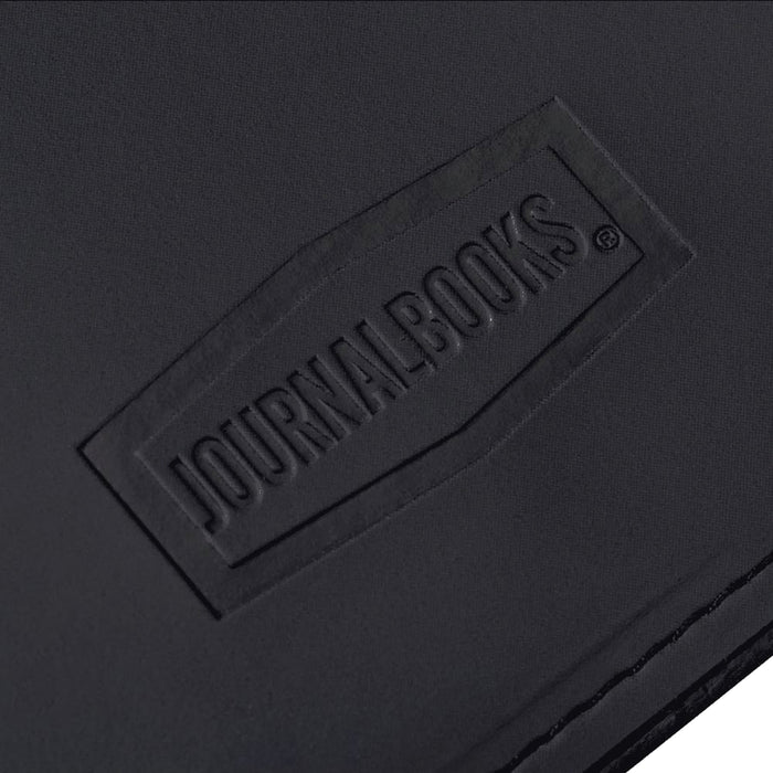 Mela Apple Leather Refillable Journal - A black leather journal with a textured surface featuring a logo. The design is simple and elegant.