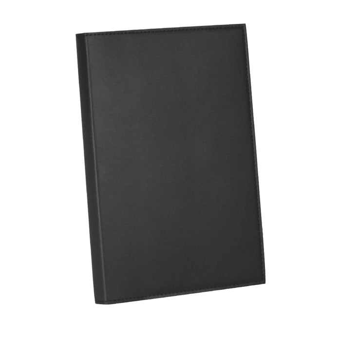 Mela Apple Leather Refillable Journal - A black leather refillable journal with a smooth finish and a simple design. It features a branding logo.