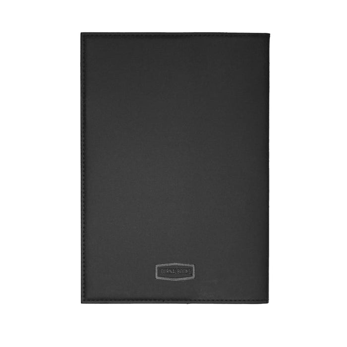 Mela Apple Leather Refillable Journal - A black leather refillable journal with a embossed logo on the cover. Ideal for note-taking or journaling.