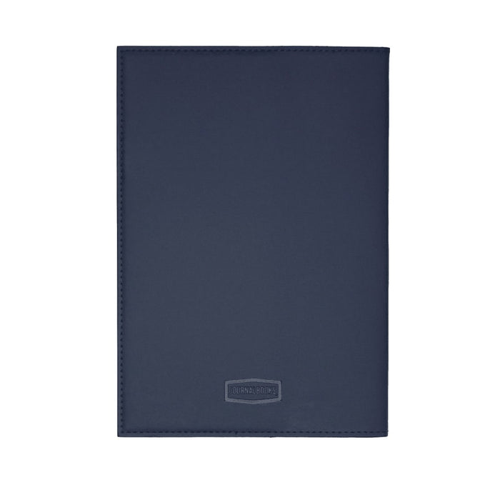 Mela Apple Leather Refillable Journal - A navy blue leather refillable journal with a smooth finish and a logo on the cover.