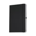 Recycled Spectrum A5 JournalBook - A black A5 journal book with a hardcover and an elastic band closure. It features a logo on the cover.