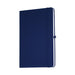 Recycled Spectrum A5 JournalBook - A navy blue A5 journal with a hardcover and an elastic band, featuring a logo on the front.