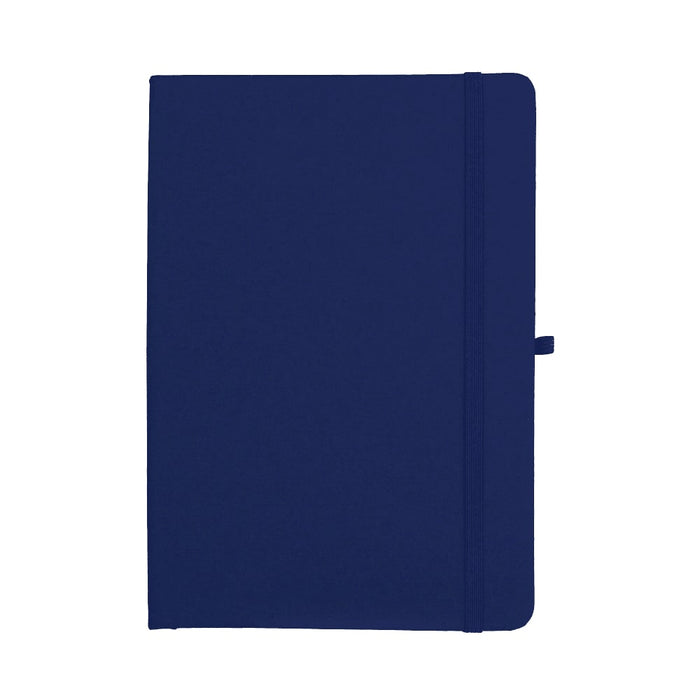 Recycled Spectrum A5 JournalBook - A navy A5 journal with a textured cover, an elastic closure, and a discreet logo.
