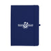 Recycled Spectrum A5 JournalBook - A navy A5 journal with an elastic closure and a logo on the front cover.