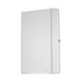 Recycled Spectrum A5 JournalBook - A white A5 journal with a textured cover and a matching elastic band closure. It has a logo on the front.