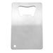 Stainless Credit Card Bottle Opener - A drink bottle opener in stainless steel, featuring a minimalist design with a circular hole and a bottle opener cutout.