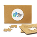 Kids Jigsaw 2 Puzzle Set - A cardboard box containing wooden jigsaw puzzle pieces, featuring a logo and light brown tones.
