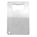 Stainless Credit Card Bottle Opener - A stainless steel bottle opener shaped like a credit card, featuring a circular hole and a cut-out for easy gripping.
