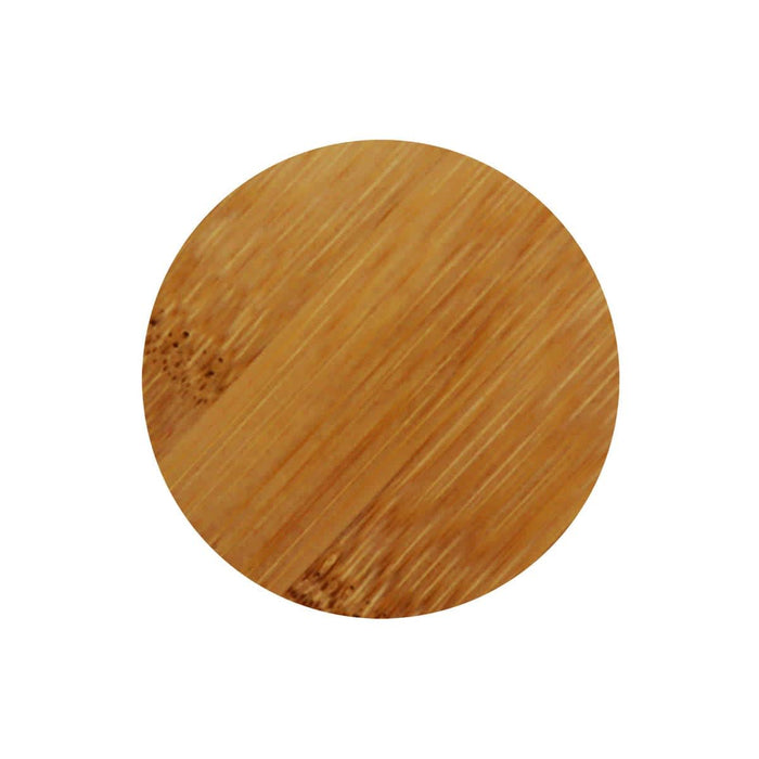 Round Bamboo Bottle Opener - A round bamboo bottle opener with a smooth, natural wood finish. It features a simple, circular design.