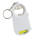 Smily Torch Tape Bottle Opener Key Ring - A drink bottle opener key ring in white, featuring a light and a smiling face design, with a keychain attachment.