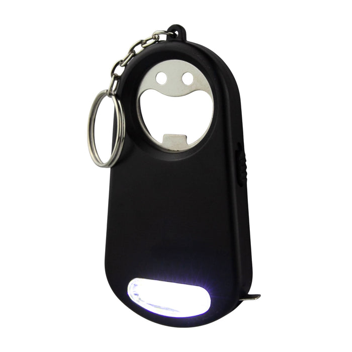 Smily Torch Tape Bottle Opener Key Ring - A drink bottle opener key ring in black with a smiling face design and an integrated torch feature.