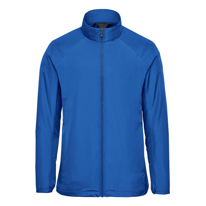 Men's Pacifica Full Zip Jacket - A blue full zip jacket with a stand-up collar and raglan sleeves. Features a logo on the chest.