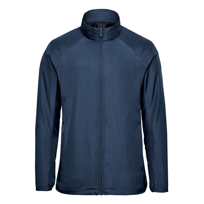 Men's Pacifica Full Zip Jacket - A navy blue men's full zip jacket with a stand-up collar and a logo on the chest.