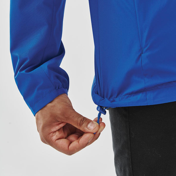 Men's Pacifica Full Zip Jacket - A blue full zip jacket with adjustable drawstring at the hem, featuring long sleeves and a casual fit.
