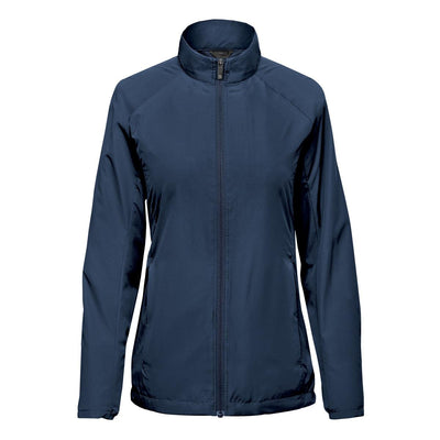 Women's Pacifica Full Zip Jacket - A navy full zip jacket for women featuring a stand-up collar and a logo on the front.