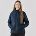Women's Pacifica Thermal Jacket - A women's thermal jacket in navy blue, featuring a zip front and side pockets, with a logo on the sleeve.