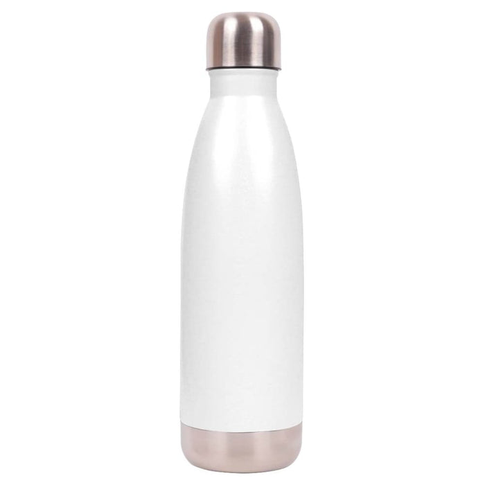 Classic 500ml Water Bottle - A drink bottle in white with a metallic silver base and cap, featuring a logo on its side.