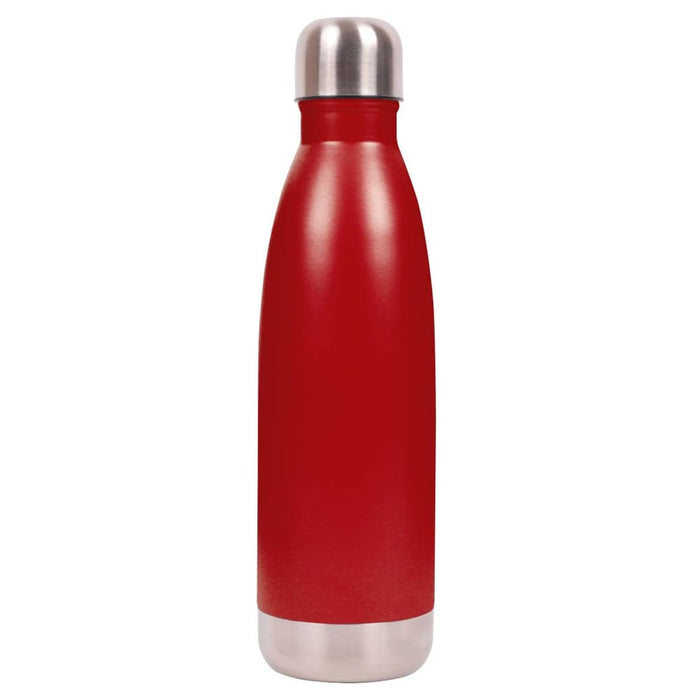 Classic 500ml Water Bottle - A drink bottle in vibrant red with a stainless steel base and a silver cap, featuring a logo.