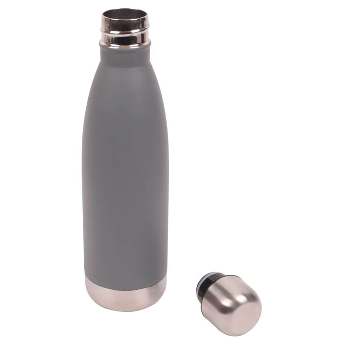Classic 500ml Water Bottle - A drink bottle in grey with a stainless steel base and a silver screw-on cap next to it.