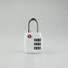 Portable Luggage TSA Lock - A white portable TSA luggage lock with a silver shackle and a combination dial. It features a small logo on the body.