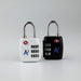 Portable Luggage TSA Lock - Two portable TSA luggage locks in white and black, featuring combination dials and a logo on each.