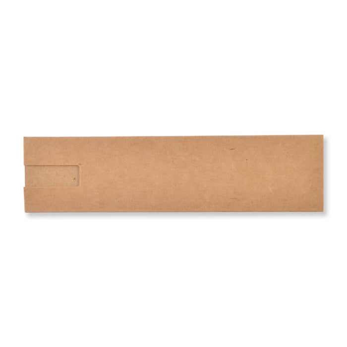 Starion Pen - A kraft paper box designed for packaging a metal pen, featuring a small cut-out for visibility of the contents.