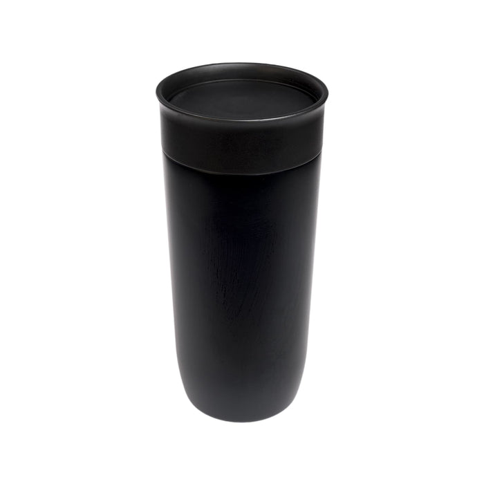 The Ultimate Welcome - Tea Edition - A stainless steel coffee cup in a sleek black design, featuring a tight-fitting lid.