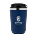 Lunch & Latte Kit - A double wall coffee cup in navy blue with a black lid and a logo on the front.