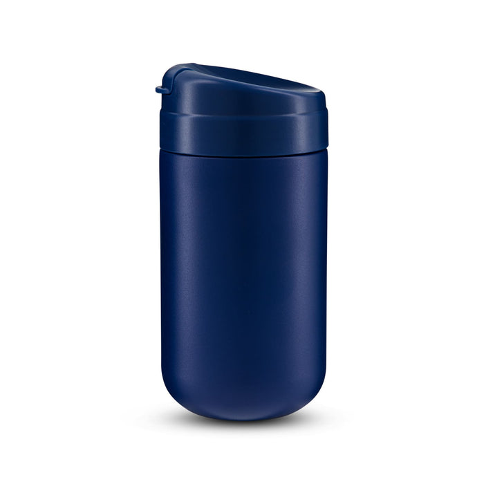 The Modern Essential Gift Set - A coffee cup in a deep navy blue with a secure lid and smooth finish, featuring a subtle branding logo.